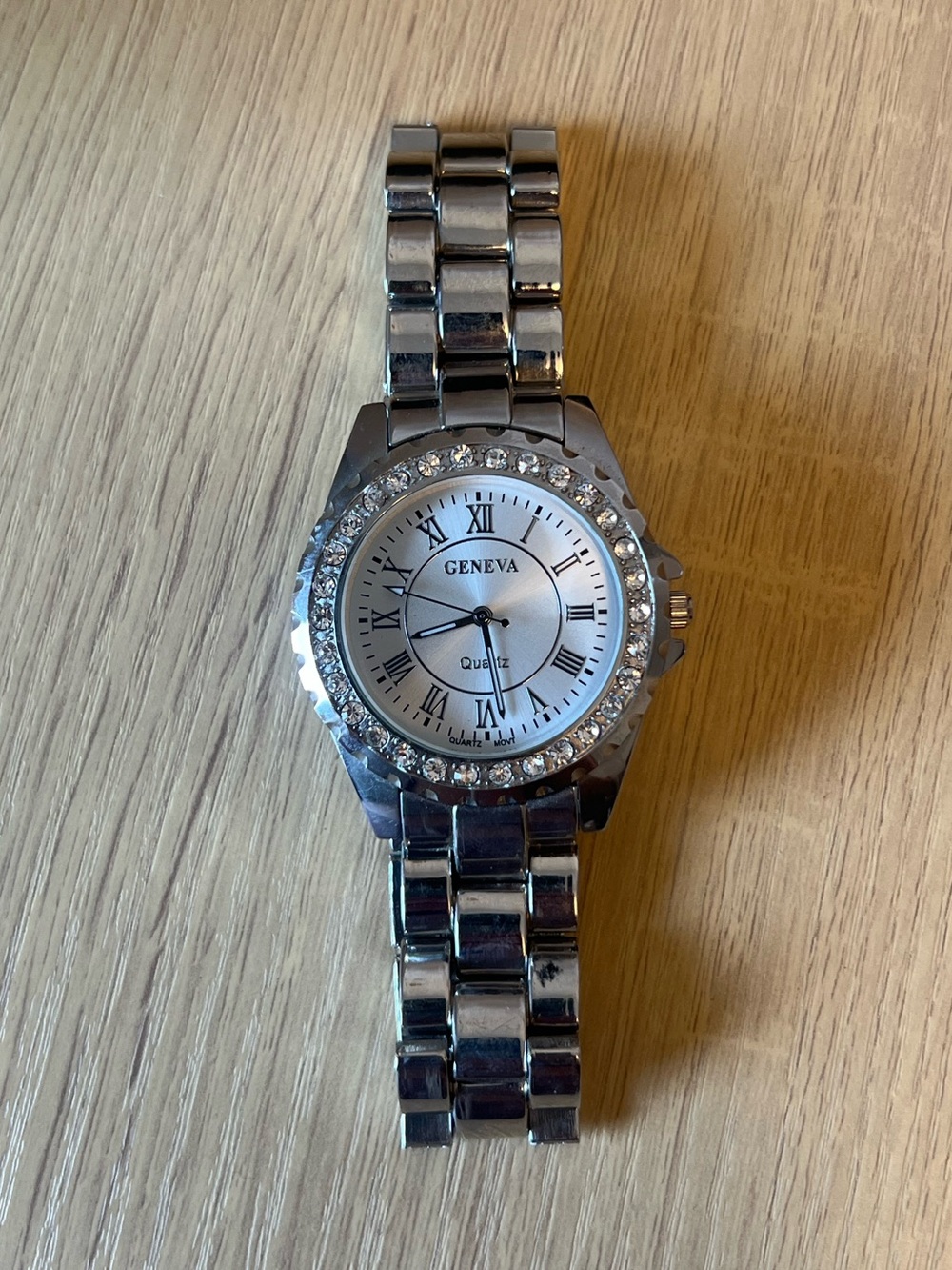 Silver-Tone Crystal Bezel Bracelet Watch